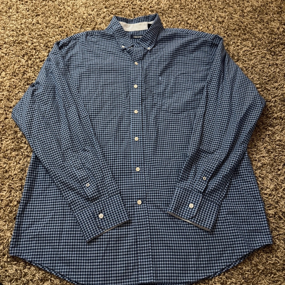 Izod Navy and White Checkered Button Down Shirt